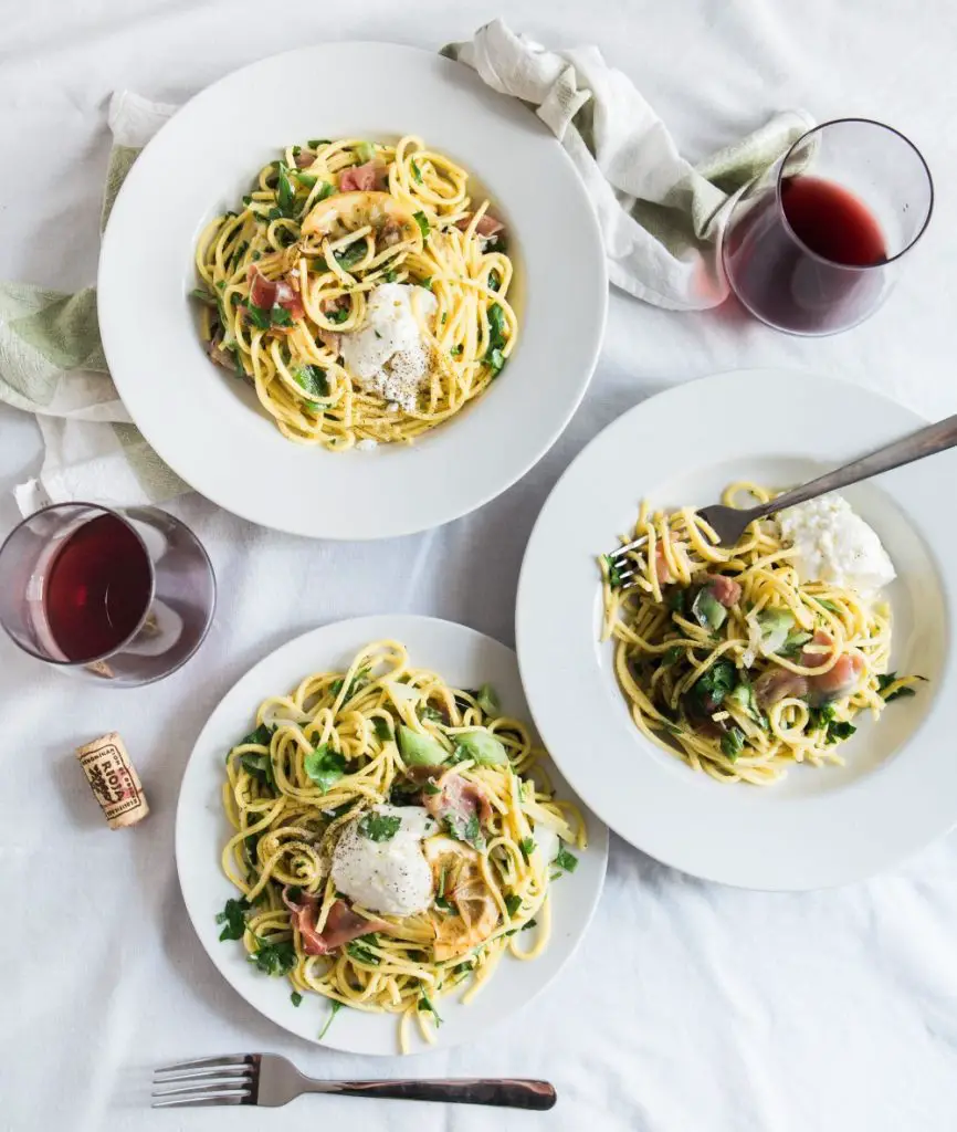 Pasta dishes with wine